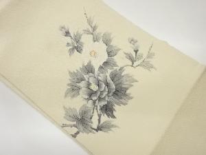 縮緬地手描き椿模様名古屋帯